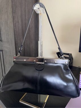 NWT Patricia Nash shoulder satchel in black leather with silver hardware